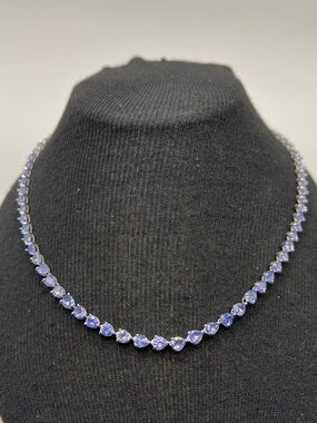 AAA Pear-Shaped Tanzanite Tennis Necklace. Rhodium over S925. Security clasp.
